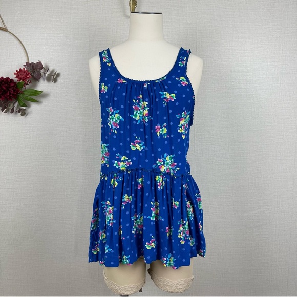 Hollister Blue Floral Peplum Open Back Top size Medium